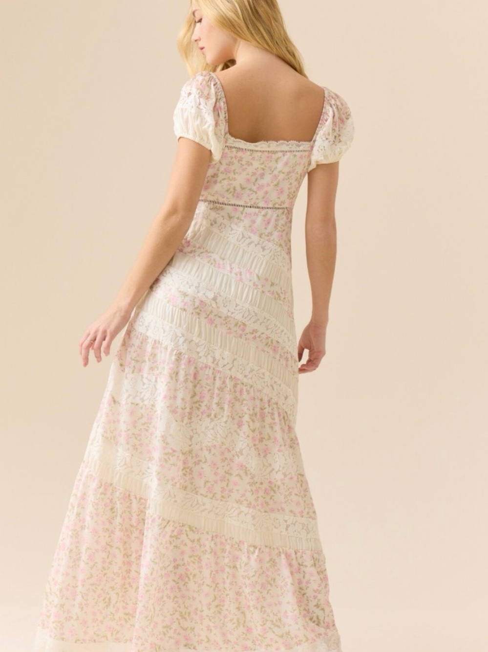 Altar'd State Ivory and Pink Floral Puff-Sleeve Maxi Dress - Picture 4 of 7